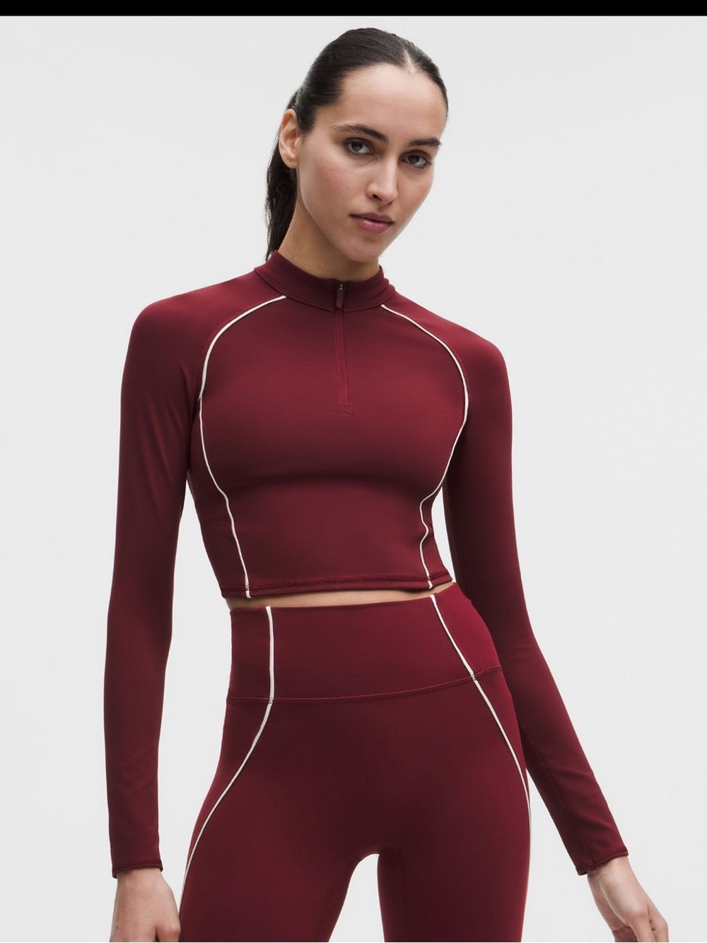 lululemon🍋 Wunder Train 1/2 Zip Cropped Long Sleeve Size 12 NWT Burgandy Bay - Picture 1 of 10